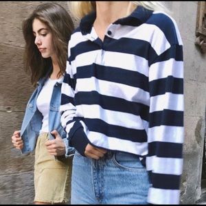 john galt navy and white rugby polo